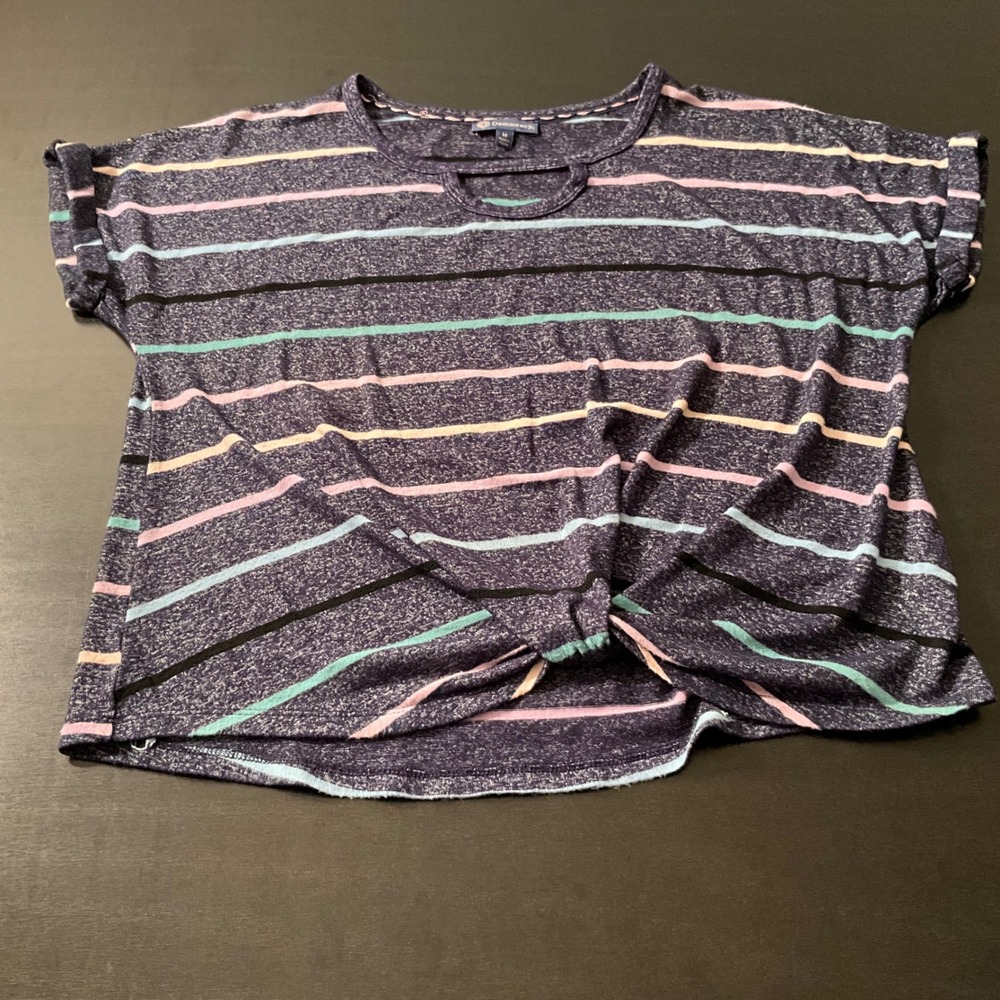 Democracy Womens Striped Twist Front Top Short Sleeve‎ Medium Casual